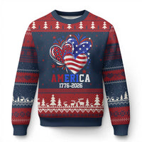 America 1776-2026 Patriotic Hearts Ugly Christmas Sweater Semiquincentennial 250th Anniversary Red White Blue Stars and Stripes