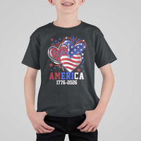 America 1776-2026 Patriotic Hearts T Shirt For Kid Semiquincentennial 250th Anniversary Red White Blue Stars and Stripes