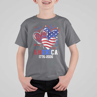 America 1776-2026 Patriotic Hearts T Shirt For Kid Semiquincentennial 250th Anniversary Red White Blue Stars and Stripes