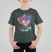 America 1776-2026 Patriotic Hearts T Shirt For Kid Semiquincentennial 250th Anniversary Red White Blue Stars and Stripes