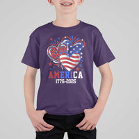 America 1776-2026 Patriotic Hearts T Shirt For Kid Semiquincentennial 250th Anniversary Red White Blue Stars and Stripes
