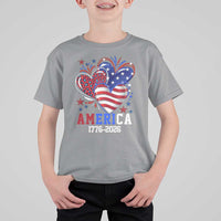 America 1776-2026 Patriotic Hearts T Shirt For Kid Semiquincentennial 250th Anniversary Red White Blue Stars and Stripes