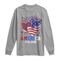 America 1776-2026 Patriotic Hearts Long Sleeve Shirt Semiquincentennial 250th Anniversary Red White Blue Stars and Stripes