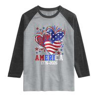 America 1776-2026 Patriotic Hearts Raglan Shirt Semiquincentennial 250th Anniversary Red White Blue Stars and Stripes