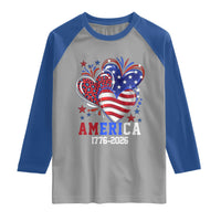 America 1776-2026 Patriotic Hearts Raglan Shirt Semiquincentennial 250th Anniversary Red White Blue Stars and Stripes