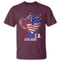 America 1776-2026 Patriotic Hearts T Shirt Semiquincentennial 250th Anniversary Red White Blue Stars and Stripes