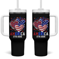 America 1776-2026 Patriotic Hearts Tumbler With Handle Semiquincentennial 250th Anniversary Red White Blue Stars and Stripes