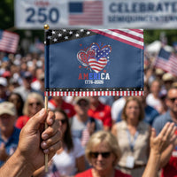 America 1776-2026 Patriotic Hearts Patriotic Handheld Flag Semiquincentennial 250th Anniversary Red White Blue Stars and Stripes