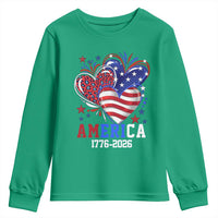 America 1776-2026 Patriotic Hearts Youth Sweatshirt Semiquincentennial 250th Anniversary Red White Blue Stars and Stripes
