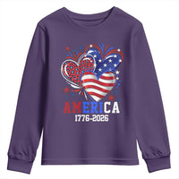 America 1776-2026 Patriotic Hearts Youth Sweatshirt Semiquincentennial 250th Anniversary Red White Blue Stars and Stripes