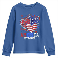 America 1776-2026 Patriotic Hearts Youth Sweatshirt Semiquincentennial 250th Anniversary Red White Blue Stars and Stripes