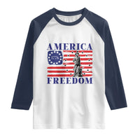 America Freedom 1776 Revolutionary War Raglan Shirt Minuteman Betsy Ross Flag Patriotic History