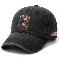 Freedom Tour 250 Years 1776-2026 American Flag Skull Washed Cotton Baseball Cap Rock Aesthetic Patriotic Semiquincentennial 250th Anniversary
