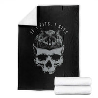 If I Fits I Sits Funny Cat in Skull Throw Blanket Dark Aesthetic Goth Cat Lover Gift for Macabre and Meme Fans
