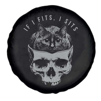 If I Fits I Sits Funny Cat in Skull Spare Tire Cover Dark Aesthetic Goth Cat Lover Gift for Macabre and Meme Fans