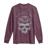 If I Fits I Sits Funny Cat in Skull Long Sleeve Shirt Dark Aesthetic Goth Cat Lover Gift for Macabre and Meme Fans