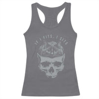 If I Fits I Sits Funny Cat in Skull Racerback Tank Top Dark Aesthetic Goth Cat Lover Gift for Macabre and Meme Fans