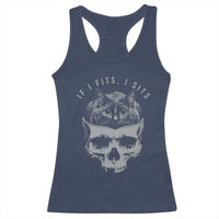 If I Fits I Sits Funny Cat in Skull Racerback Tank Top Dark Aesthetic Goth Cat Lover Gift for Macabre and Meme Fans