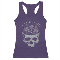 If I Fits I Sits Funny Cat in Skull Racerback Tank Top Dark Aesthetic Goth Cat Lover Gift for Macabre and Meme Fans