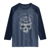 If I Fits I Sits Funny Cat in Skull Raglan Shirt Dark Aesthetic Goth Cat Lover Gift for Macabre and Meme Fans