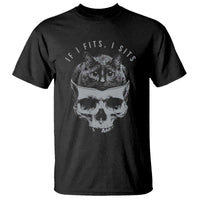 If I Fits I Sits Funny Cat in Skull T Shirt Dark Aesthetic Goth Cat Lover Gift for Macabre and Meme Fans