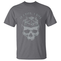 If I Fits I Sits Funny Cat in Skull T Shirt Dark Aesthetic Goth Cat Lover Gift for Macabre and Meme Fans