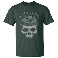If I Fits I Sits Funny Cat in Skull T Shirt Dark Aesthetic Goth Cat Lover Gift for Macabre and Meme Fans