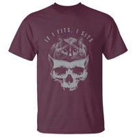 If I Fits I Sits Funny Cat in Skull T Shirt Dark Aesthetic Goth Cat Lover Gift for Macabre and Meme Fans