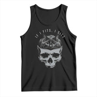 If I Fits I Sits Funny Cat in Skull Tank Top Dark Aesthetic Goth Cat Lover Gift for Macabre and Meme Fans