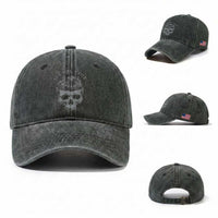 If I Fits I Sits Funny Cat in Skull Washed Cotton Baseball Cap Dark Aesthetic Goth Cat Lover Gift for Macabre and Meme Fans