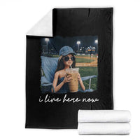 I Live Here Now Funny Doll Face Meme Baseball Lover Throw Blanket Game Day Reaction Sports Fan Gift