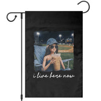 I Live Here Now Funny Doll Face Meme Baseball Lover Garden Flag Game Day Reaction Sports Fan Gift