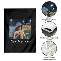 I Live Here Now Funny Doll Face Meme Baseball Lover Garden Flag Game Day Reaction Sports Fan Gift