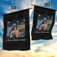 I Live Here Now Funny Doll Face Meme Baseball Lover Garden Flag Game Day Reaction Sports Fan Gift