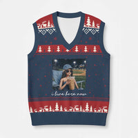 I Live Here Now Funny Doll Face Meme Baseball Lover V-Neck Knit Sweater Vest Game Day Reaction Sports Fan Gift