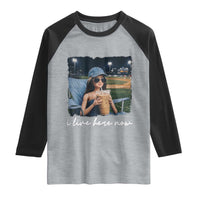 I Live Here Now Funny Doll Face Meme Baseball Lover Raglan Shirt Game Day Reaction Sports Fan Gift