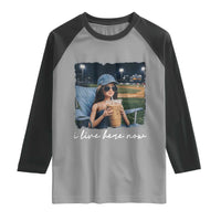 I Live Here Now Funny Doll Face Meme Baseball Lover Raglan Shirt Game Day Reaction Sports Fan Gift