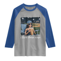 I Live Here Now Funny Doll Face Meme Baseball Lover Raglan Shirt Game Day Reaction Sports Fan Gift