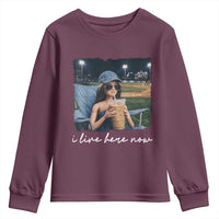 I Live Here Now Funny Doll Face Meme Baseball Lover Youth Sweatshirt Game Day Reaction Sports Fan Gift
