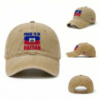 Proud To Be Haitian Washed Cotton Baseball Cap Haiti Flag Heritage Pride