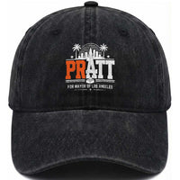 Pratt for Mayor of Los Angeles Retro Skyline Graphic Washed Cotton Baseball Cap Support Local Leadership LA City California Pride