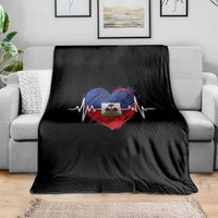 Haitian Flag Heartbeat EKG Pulse Graphic Throw Blanket My Heart Beats For Haiti Identity Heritage Pride