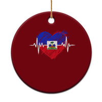 Haitian Flag Heartbeat EKG Pulse Graphic Ceramic Ornament My Heart Beats For Haiti Identity Heritage Pride