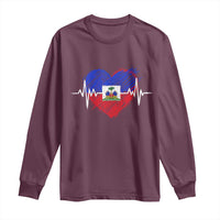 Haitian Flag Heartbeat EKG Pulse Graphic Long Sleeve Shirt My Heart Beats For Haiti Identity Heritage Pride