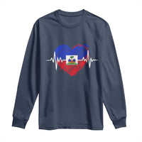 Haitian Flag Heartbeat EKG Pulse Graphic Long Sleeve Shirt My Heart Beats For Haiti Identity Heritage Pride