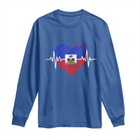 Haitian Flag Heartbeat EKG Pulse Graphic Long Sleeve Shirt My Heart Beats For Haiti Identity Heritage Pride