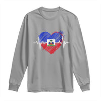 Haitian Flag Heartbeat EKG Pulse Graphic Long Sleeve Shirt My Heart Beats For Haiti Identity Heritage Pride