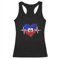 Haitian Flag Heartbeat EKG Pulse Graphic Racerback Tank Top My Heart Beats For Haiti Identity Heritage Pride