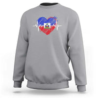 Haitian Flag Heartbeat EKG Pulse Graphic Sweatshirt My Heart Beats For Haiti Identity Heritage Pride
