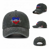 Haitian Flag Heartbeat EKG Pulse Graphic Washed Cotton Baseball Cap My Heart Beats For Haiti Identity Heritage Pride